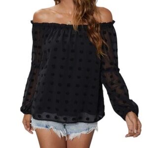 BLOOMING Jelly Swiss Dot Off the Shoulder Blouse